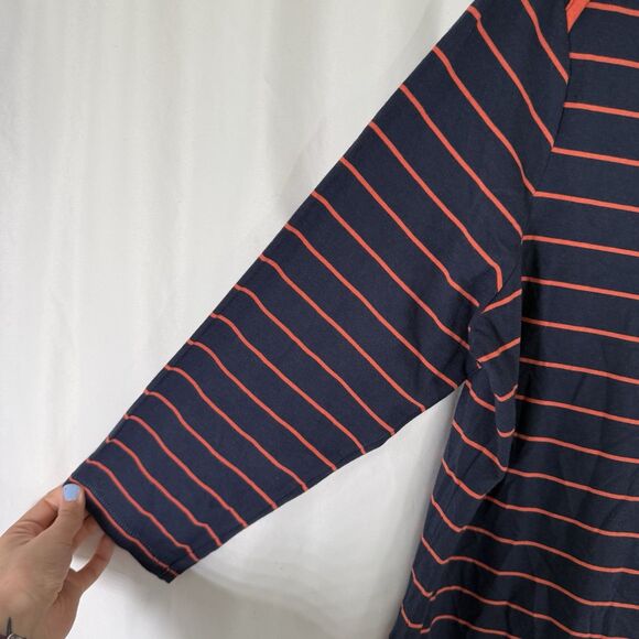 LL Bean Blouse Women's Large Blue Red Striped Round Neck 3/4 Sleeve Cotton - Picture 4 of 10